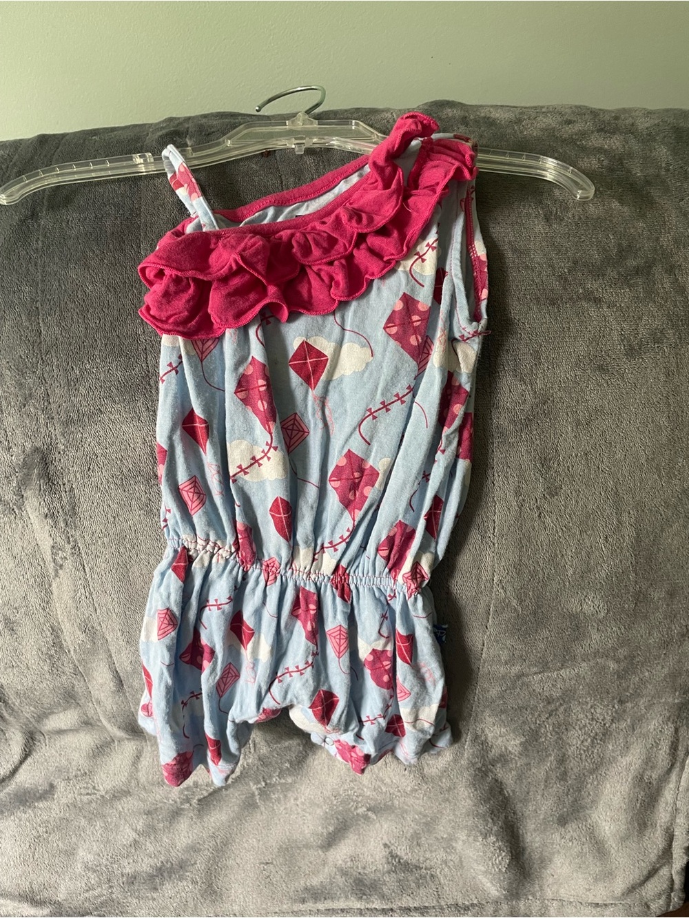 Kickee Pants Pink and Light Blue Kite-Print Girls One-Piece Sz 6/12mths